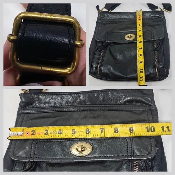 Fossil Stanton Black Pebbled Leather Traveler Large Organizer Crossbody Bag - Picture 16 of 16